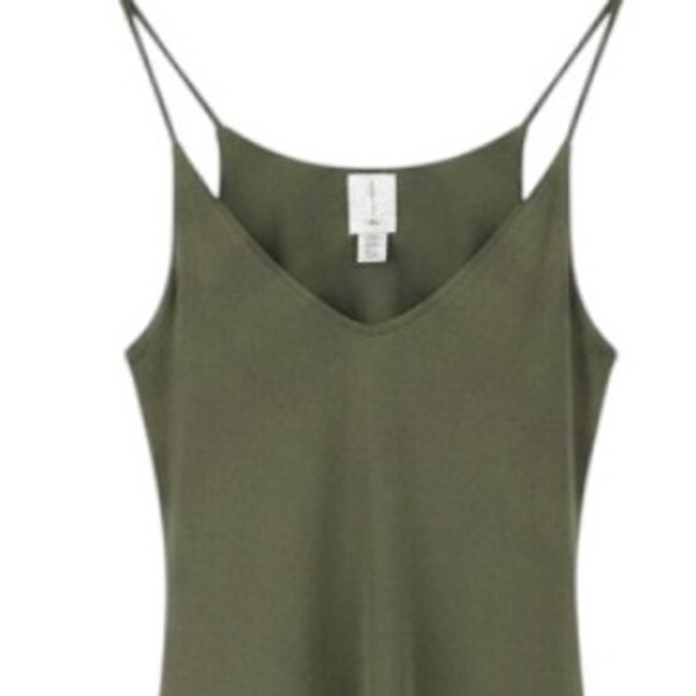 Joie Olive Green V-Neck Spaghetti Strap Sharkbite Midi Slip Dress Womens Medium - Picture 1 of 9